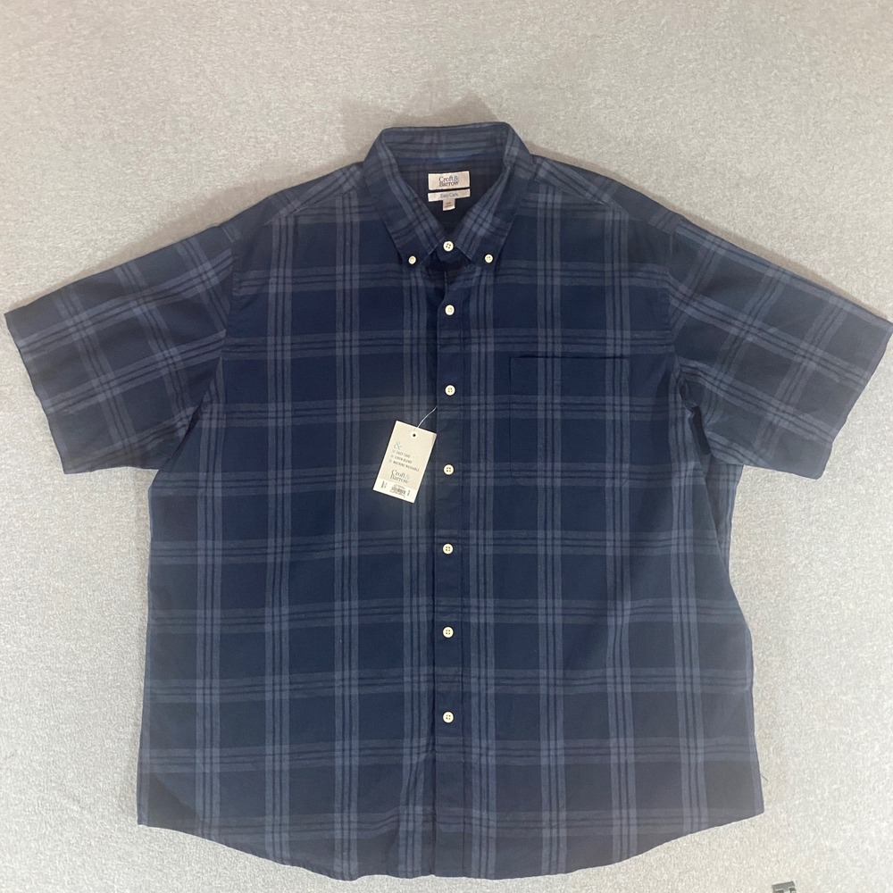 Croft & Barrow Mens XXL Blue Plaid Linen Blend Short Sleeve Button Down Shirt